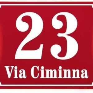 Sosenco Hausnummerschild Hausnummer mit Straßenname - 25x20 cm - Keramik Emaille - Wetterfest - Personalisiert (Rot)
