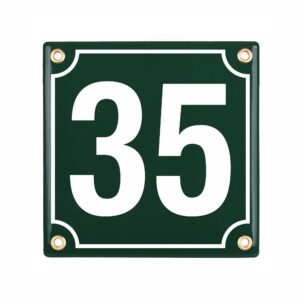 Hausnummerschild Hausnummer - 15x15 cm - Keramik Emaille - Wetterfest - Personalisiert - Emailschild (Grün)