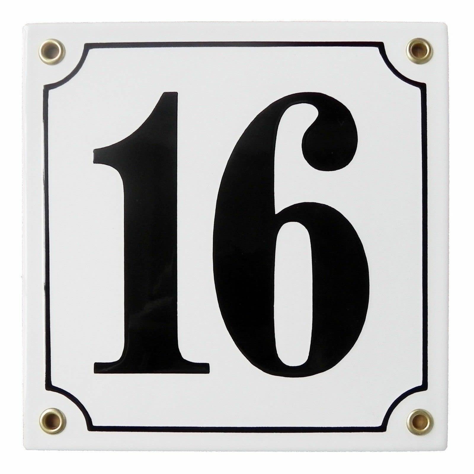 Hausnummerschild Hausnummer - 15x15 cm - Keramik Emaille - Wetterfest - Personalisiert - Emailschild (Weiß)