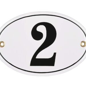 Sosenco Hausnummerschild Hausnummer - oval 10x15 cm - Keramik Emaille - Wetterfest - Personalisiert - Emailschild (Weiß)