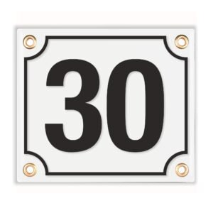 Sosenco Hausnummerschild Hausnummer - 12x14 cm - Keramik Emaille - Wetterfest - Personalisiert - Emailschild (Weiß)