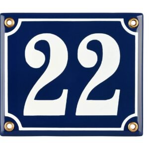 Sosenco Hausnummerschild Hausnummer - 12x14 cm - Keramik Emaille - Wetterfest - Personalisiert - Emailschild (Blau)