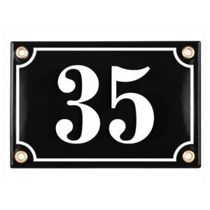 Sosenco Hausnummerschild Hausnummer - 10x15 cm - Keramik Emaille - Wetterfest - Personalisiert - Emailschild (Schwarz)