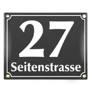 Sosenco Hausnummerschild Hausnummer mit Straßenname - 25x20 cm - Keramik Emaille - Wetterfest - Personalisiert (Anthrazit)