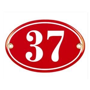 Sosenco Hausnummerschild Hausnummer - oval 10x15 cm - Keramik Emaille - Wetterfest - Personalisiert - Emailschild (Rot)