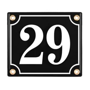 Sosenco Hausnummerschild Hausnummer - 12x14 cm - Keramik Emaille - Wetterfest - Personalisiert - Emailschild (Schwarz)