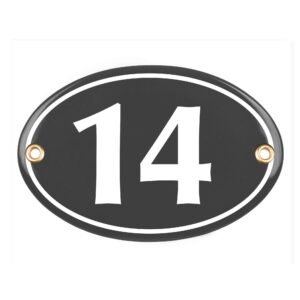 Sosenco Hausnummerschild Hausnummer - oval 10x15 cm - Keramik Emaille - Wetterfest - Personalisiert - Emailschild (Anthrazit)