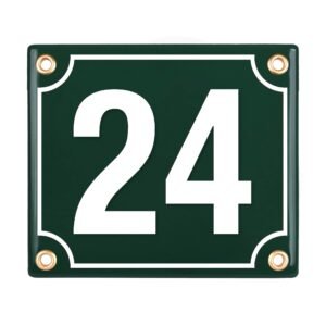 Sosenco Hausnummerschild Hausnummer - 12x14 cm - Keramik Emaille - Wetterfest - Personalisiert - Emailschild (Grün)