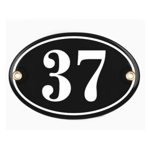 Sosenco Hausnummerschild Hausnummer - oval 10x15 cm - Keramik Emaille - Wetterfest - Personalisiert - Emailschild (Schwarz)