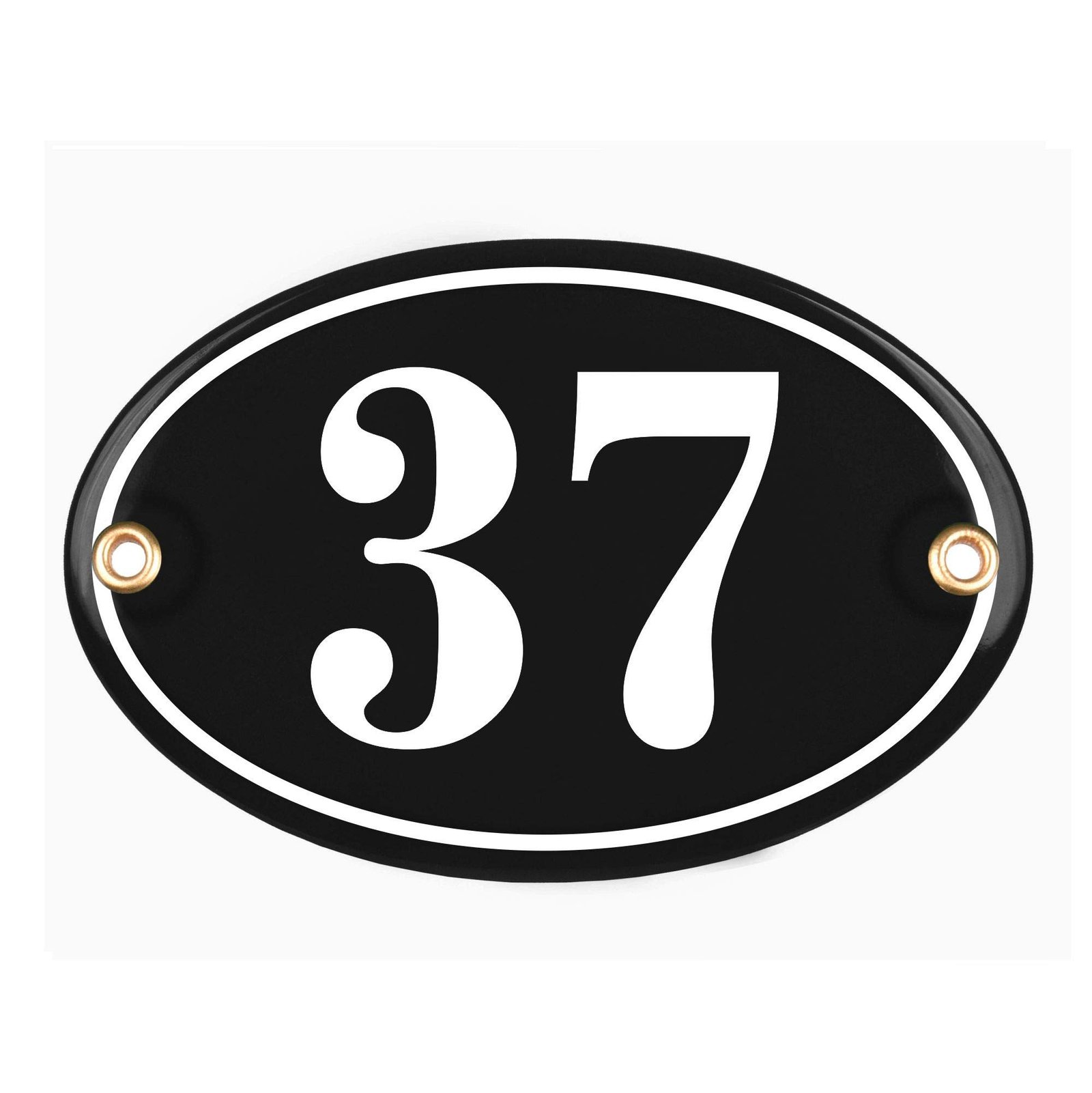 Sosenco Hausnummerschild Hausnummer - oval 10x15 cm - Keramik Emaille - Wetterfest - Personalisiert - Emailschild (Schwarz)