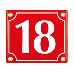 Sosenco Hausnummerschild Hausnummer - 12x14 cm - Keramik Emaille - Wetterfest - Personalisiert - Emailschild (Rot)