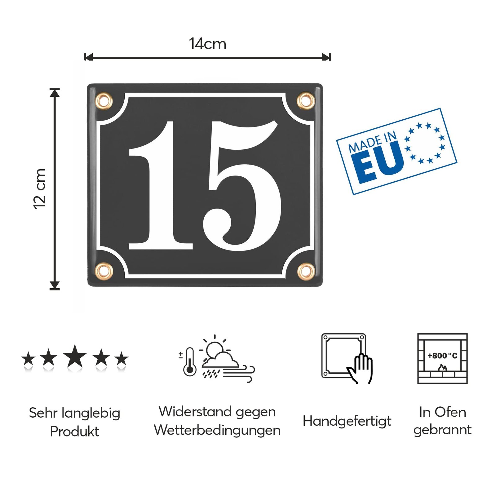 Sosenco Hausnummerschild Hausnummer - 12x14 cm - Keramik Emaille - Wetterfest - Personalisiert - Emailschild (Anthrazit) - Image 2